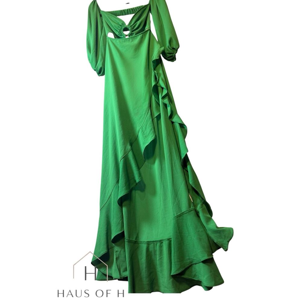 Shein SXY Green Bodycon Maxi Dress Sleeveless NWT cutouts, train M